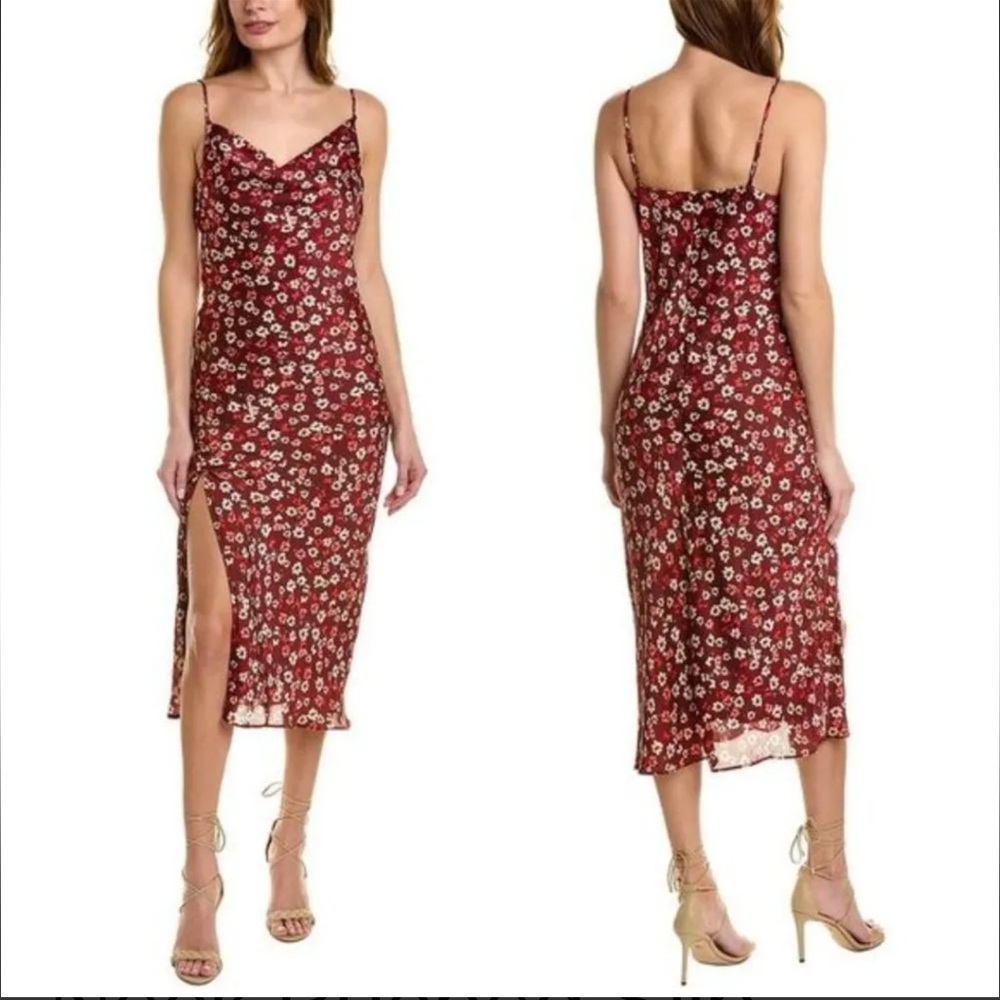 NWT BCBG High Slit Spring Floral Red Dress